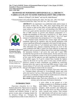 Response of Peperomia Obtusifolia (L.) A