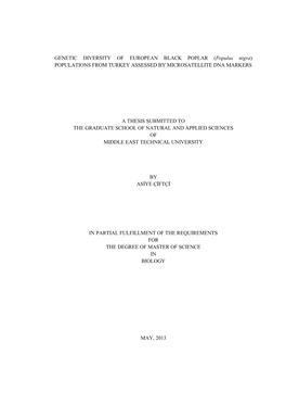Populus Nigra) POPULATIONS from TURKEY ASSESSED by MICROSATELLITE DNA MARKERS
