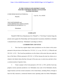 IN the UNITED STATES DISTRICT COURT for the NORTHERN DISTRICT of ILLINOIS EASTERN DIVISION LVMH SWISS MANUFACTURES SA, Plaintiff