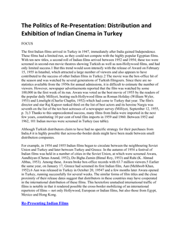 The Politics of Re-Presentation: Distribution and Exhibition of Indian Cinema in Turkey