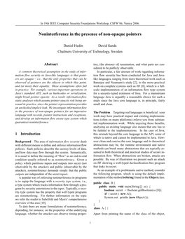Noninterference in the Presence of Non-Opaque Pointers
