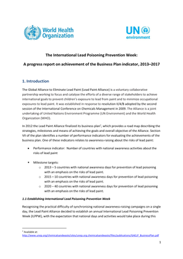 The International Lead Poisoning Prevention Week: a Progress Report on Achievement of the Business Plan Indicator, 2013–2017