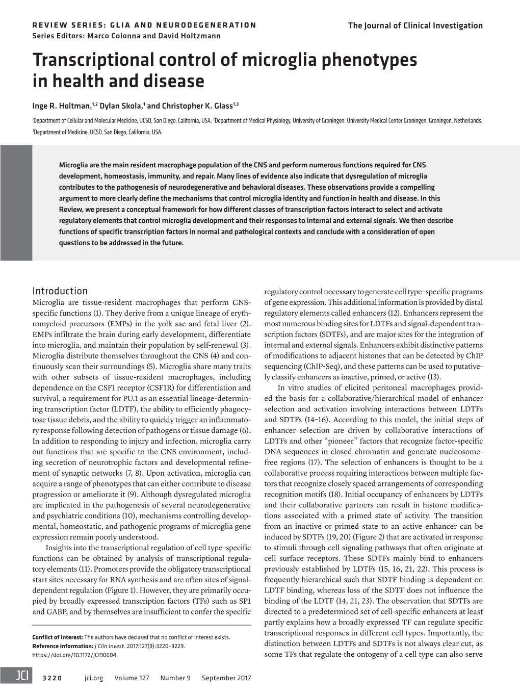 Transcriptional Control Of Microglia Phenotypes In Health And Disease ...