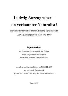 Ludwig Anzengruber – Ein Verkannter Naturalist?