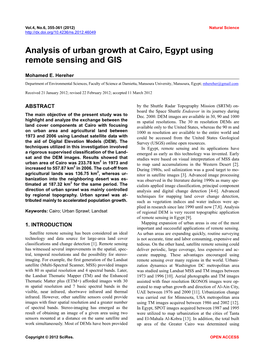 Analysis of Urban Growth at Cairo, Egypt Using Remote Sensing and GIS
