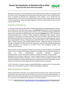 Electric Bus Revolution of Shenzhen City in China Report by India Smart Grid Forum (ISGF)