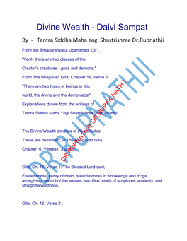 Divine Wealth - Daivi Sampat by - Tantra Siddha Maha Yogi Shastrishree Dr.Rupnathji