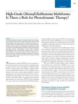 High-Grade Glioma/Glioblastoma Multiforme: Is There a Role for Photodynamic Therapy?
