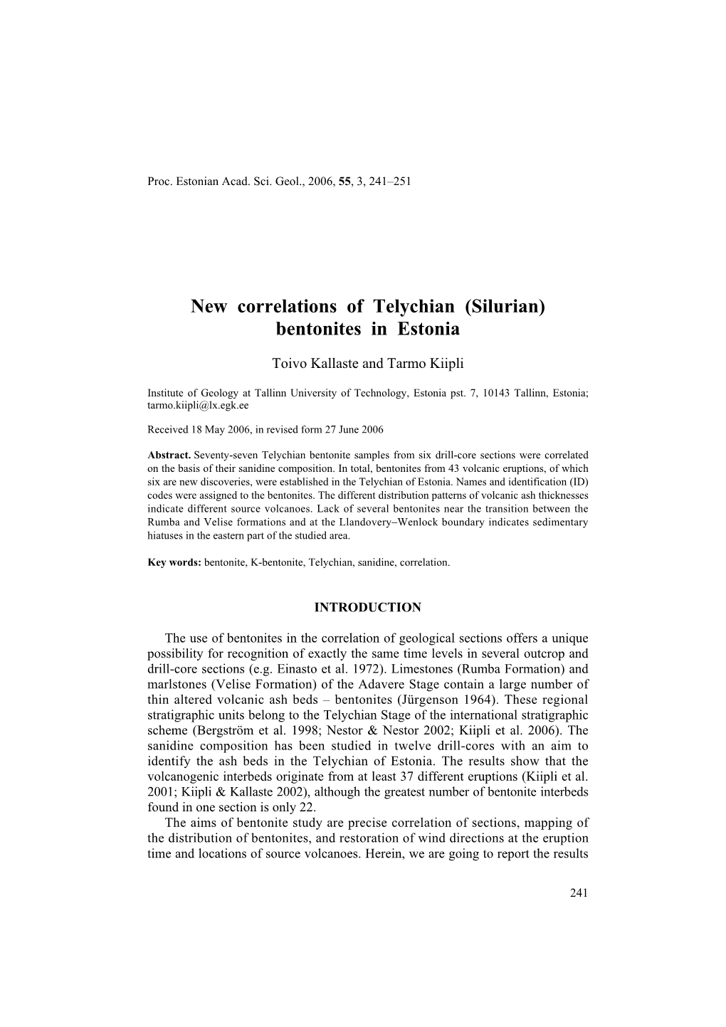 New Correlations of Telychian (Silurian) Bentonites in Estonia