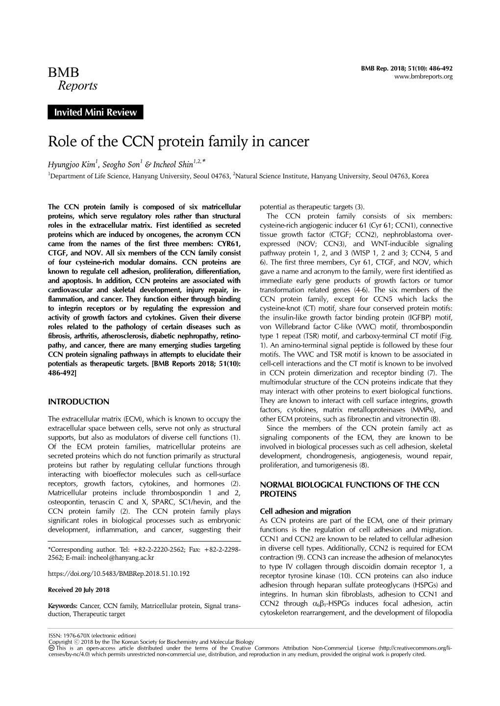 Role of the CCN Protein Family in Cancer