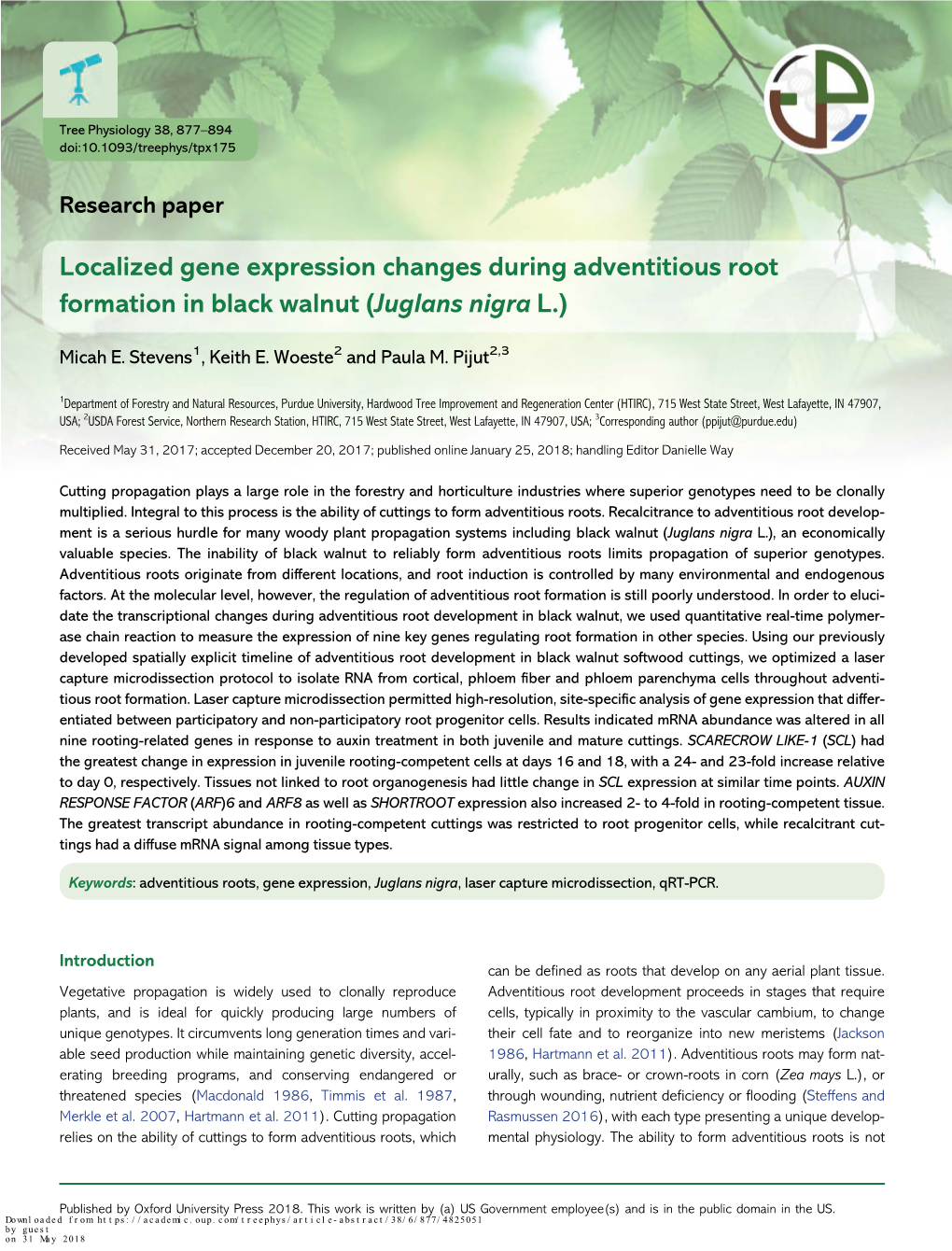 Localized Gene Expression Changes During Adventitious Root Formation in Black Walnut (Juglans Nigra L.)