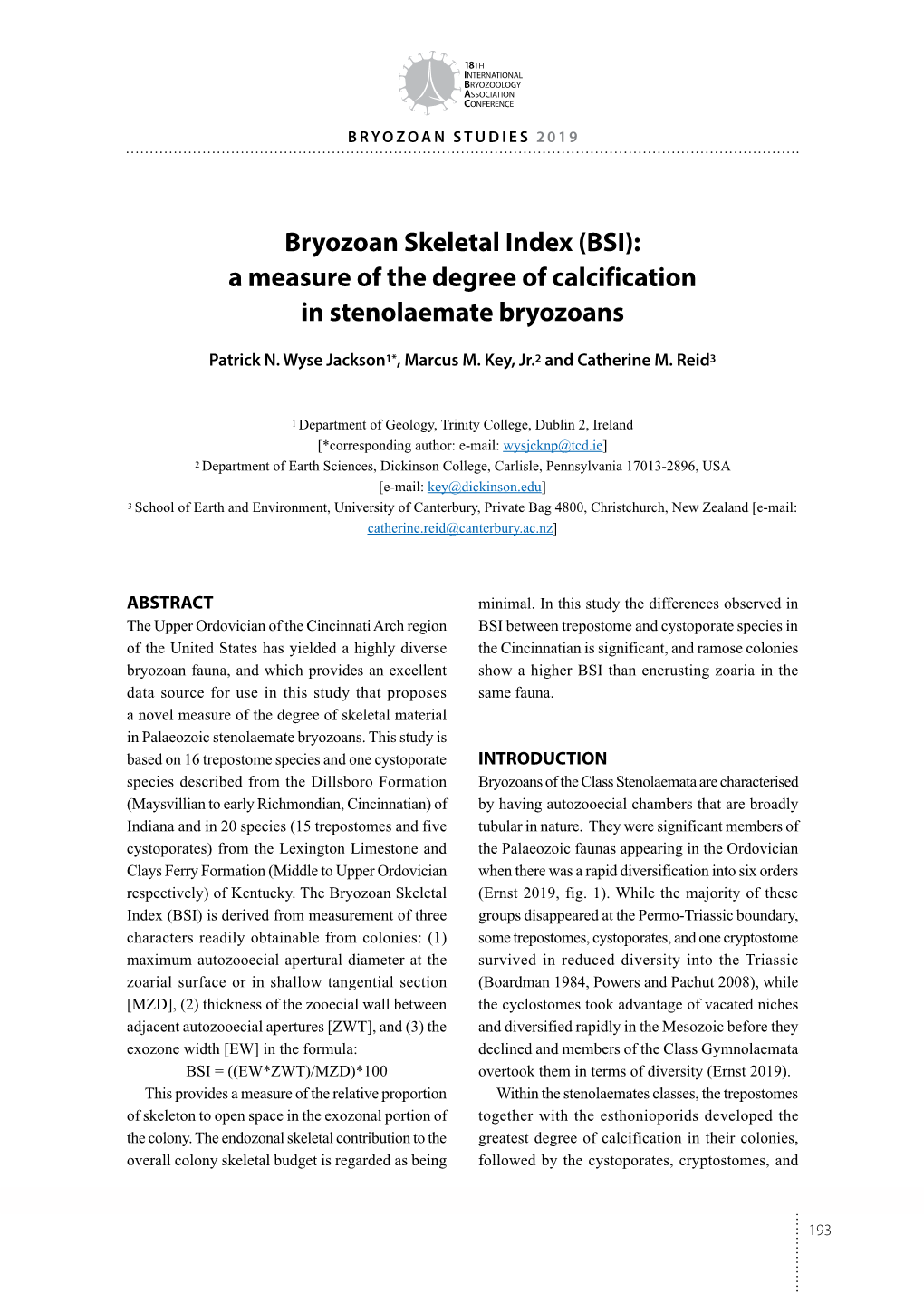 Bryozoan Skeletal Index (BSI): a Measure of the Degree of Calcification in Stenolaemate Bryozoans