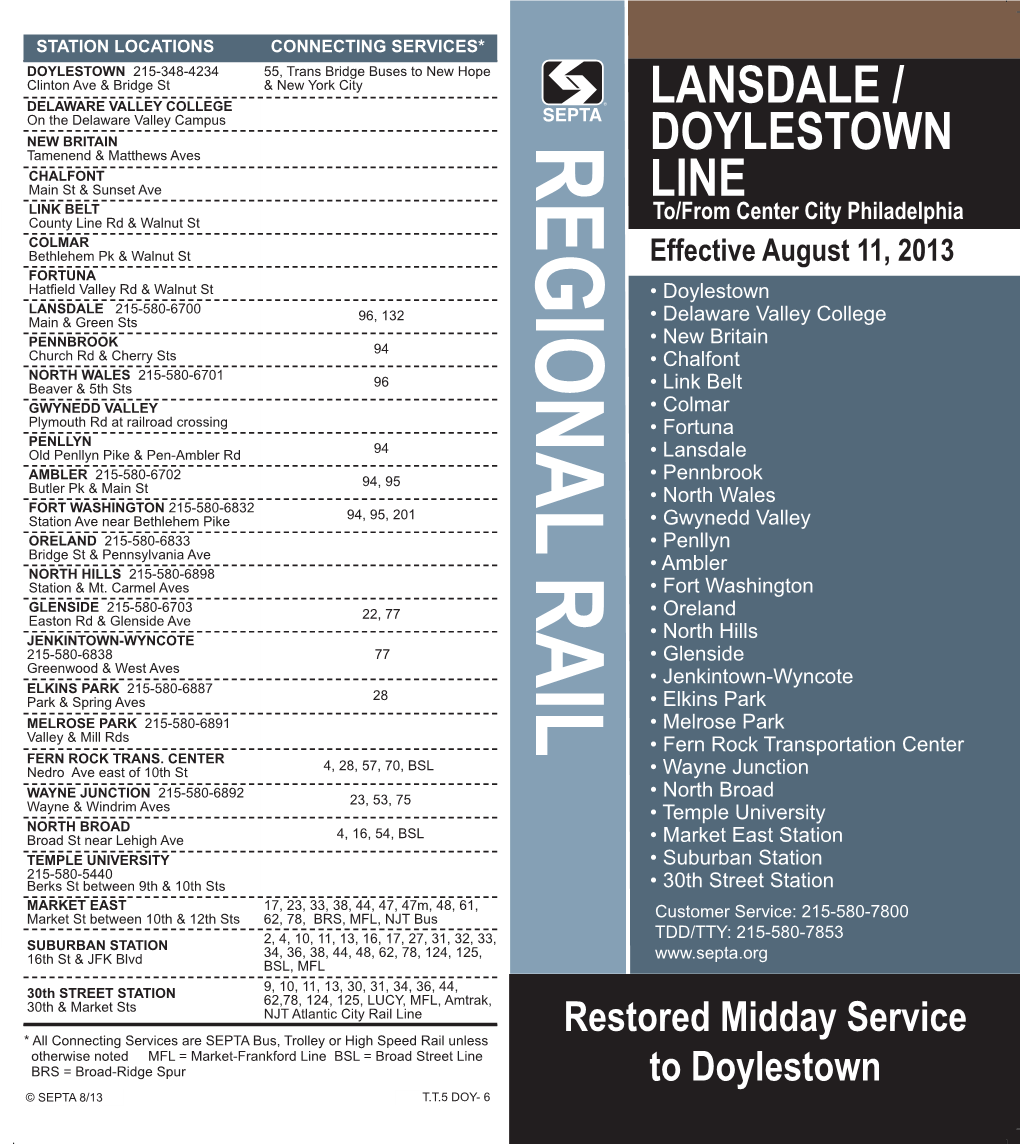 Lansdale Doylestown Line Public Timetable Layout 4