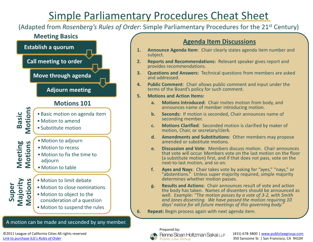 Simple Parliamentary Procedures Cheat Sheet