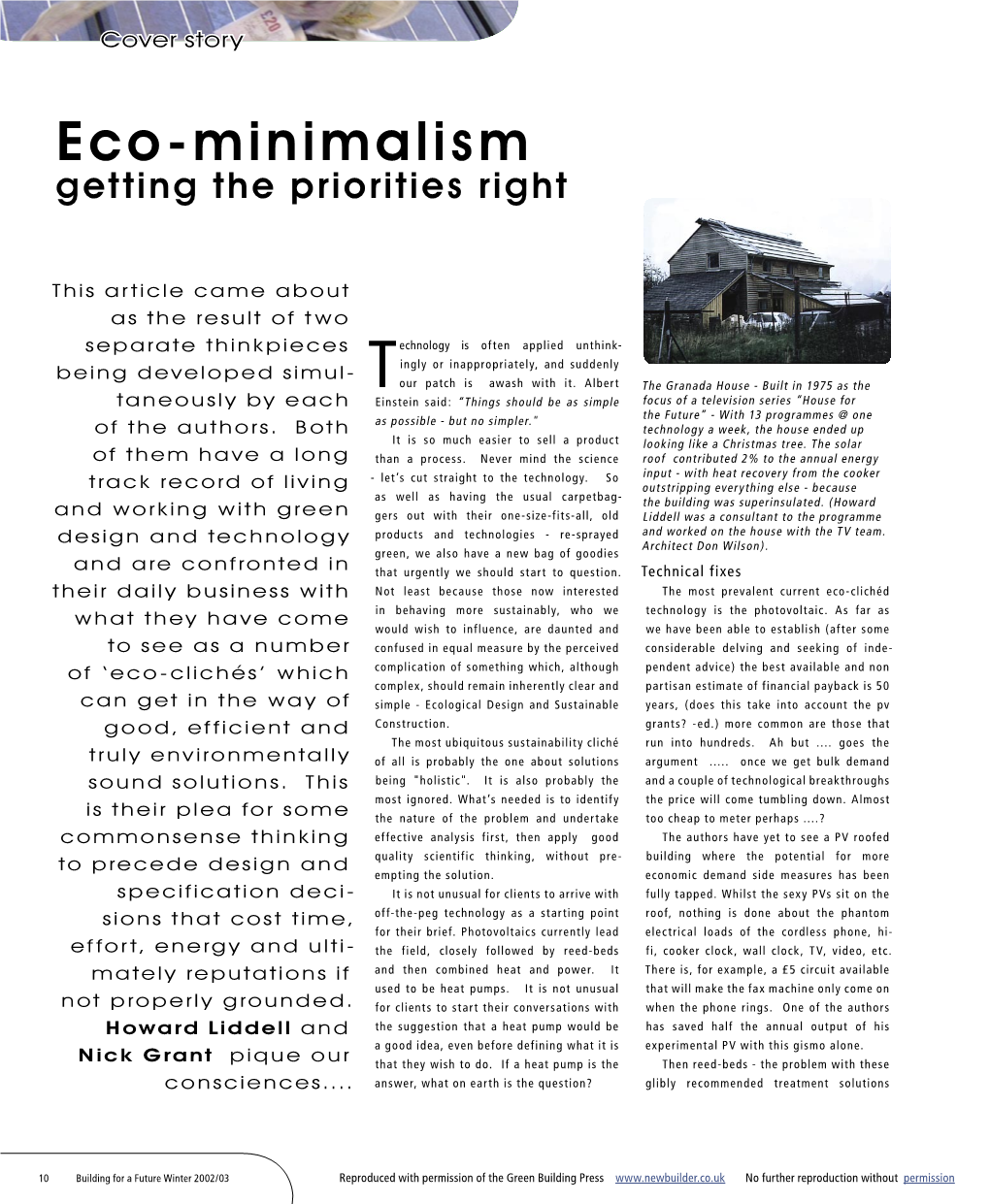 Eco-Minimalism Getting the Priorities Right