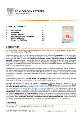 TOXICOLOGY LETTERS Official Journal of EUROTOX