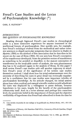 Freud's, Case Studies and the Locus of Psychoanalytic Knowledge (")