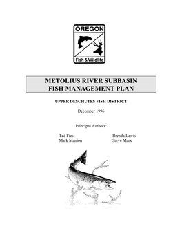 Metolius River Subbasin Fish Management Plan