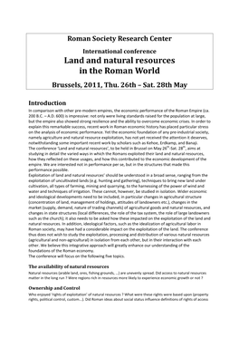 Land and Natural Resources in the Roman World Brussels, 2011, Thu