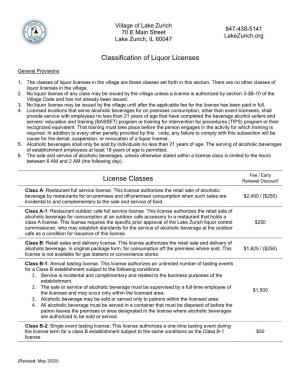Classification of Liquor Licenses