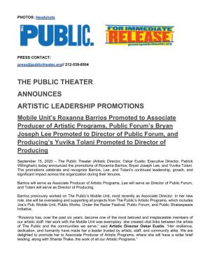 Artistic Leadership Promotions Announced
