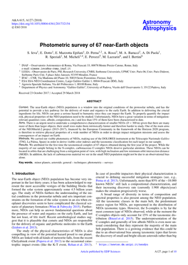 Photometric Survey of 67 Near-Earth Objects S