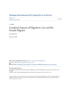 Gendered Aspects of Migration: Law and the Female Migrant Joan Fitzpartick