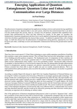 Quantum Lidar and Unhackable Communication Over Large Distances