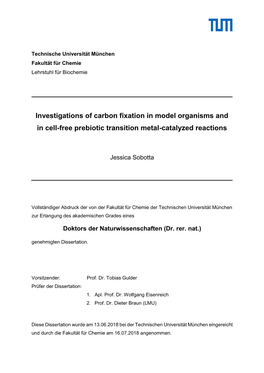 Investigations of Carbon Fixation in Model Organisms and in Cell-Free Prebiotic Transition Metal-Catalyzed Reactions