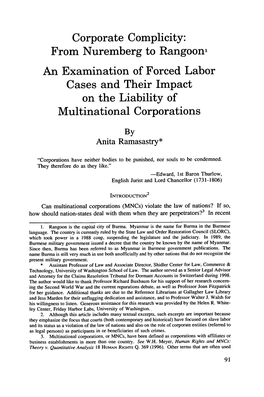 Corporate Complicity: from Nuremberg to Rangoon' an Examination of Forced Labor Cases and Their Impact on the Liability of Multinational Corporations