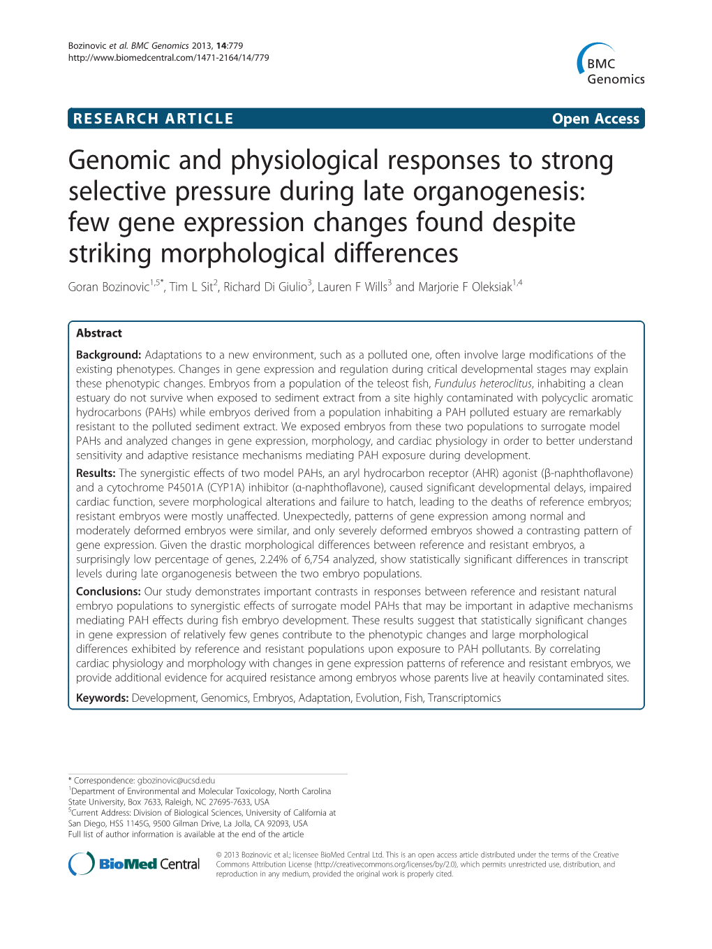 Genomic and Physiological Responses to Strong Selective