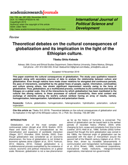 Theoretical Debates on the Cultural Consequences of Globalization and Its Implication in the Light of the Ethiopian Culture