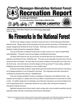 Editor's Note: Recreation Reports Are Printed Every Week Through