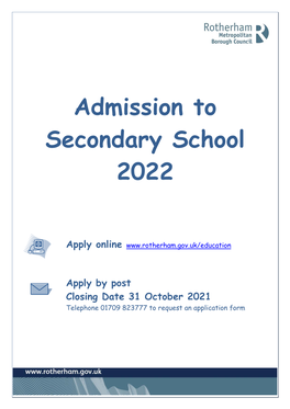Admission to Secondary School 2022