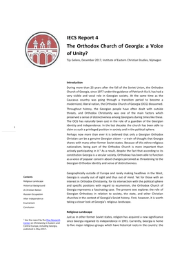 IECS Report 4 the Orthodox Church of Georgia: a Voice of Unity? Tijs Gelens, December 2017, Institute of Eastern Christian Studies, Nijmegen