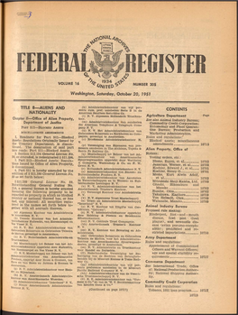 Washington, Saturday, October 20, 1951 TITLE 8—ALIENS and NATIONALITY CONTENTS