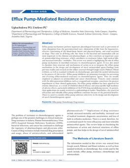 Efflux Pump‑Mediated Resistance in Chemotherapy