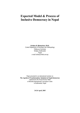 Expected Model & Process of Inclusive Democracy in Nepal