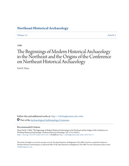 The Beginnings of Modern Historical Archaeology in the Northeast and the Origins of the Conference on Northeast Historical Archaeology Paul R