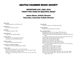 Seattle Chamber Music Festival Repertoire, 1982