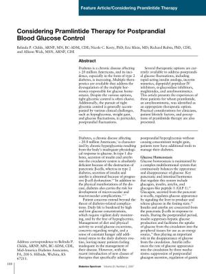 Considering Pramlintide Therapy for Postprandial Blood Glucose Control