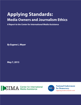Media Owners and Journalism Ethics a Report to the Center for International Media Assistance