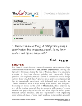 Eva Hesse Is One of the Most Renowned American Artists to Come of Age in the Immediate Aftermath of the Abstract Expressionists