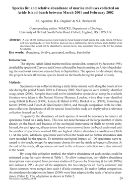 Species List and Relative Abundance of Marine Molluscs Collected on Aride Island Beach Between March 2001 and February 2002