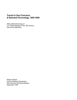 Transit in San Francisco a Selected Chronology, 1850-1995