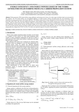 Energy Efficiency and Energy Power Losses of the Turbo- Generator Steam Turbine from Lng Carrier Propulsion System