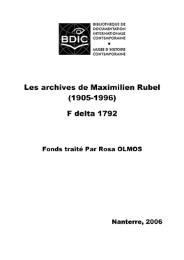 Les Archives De Maximilien Rubel (1905-1996)