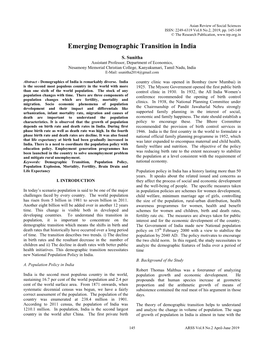 Emerging Demographic Transition in India