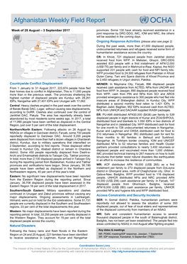 Afghanistan Weekly Field Report