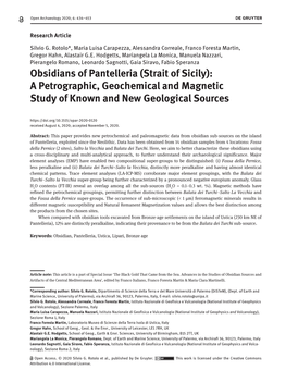 Obsidians of Pantelleria (Strait of Sicily): a Petrographic, Geochemical and Magnetic Study of Known and New Geological Sources